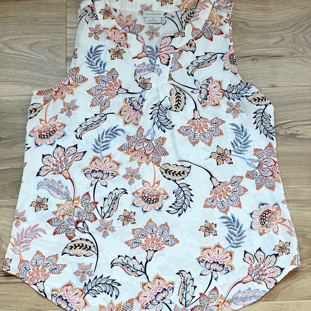 Van Heusen Floral Sleeveless Blouse - White and Pink